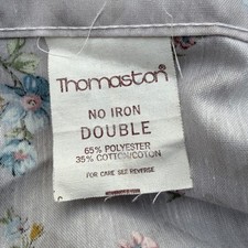 Vintage Thomaston Mills Double Flat Sheet Floral Diamond Grey Blue Made in USA