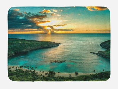 Hawaiian Bath Mat, Sunrise Over Hanauma Bay Oahu Hawaii Sunbeams Through Clou...