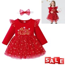 Baby Infant Girls Christmas Santa Romper Kid Tutu Dress Heandband Outfit Costume