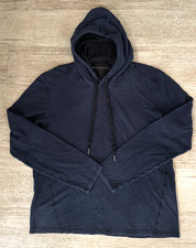 John Varvatos USA Navy Cotton Pullover Hoodie Long Sleeve Mens M Distressed