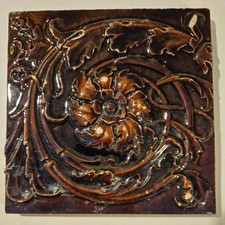 Antique tile reclaimed Dennis Ruabon majolica dark glaze victorian 6"x6"