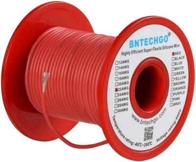 BNTECHGO 22 Gauge Silicone Wire Spool 100 ft Red Flexible 22 AWG Stranded Tinned
