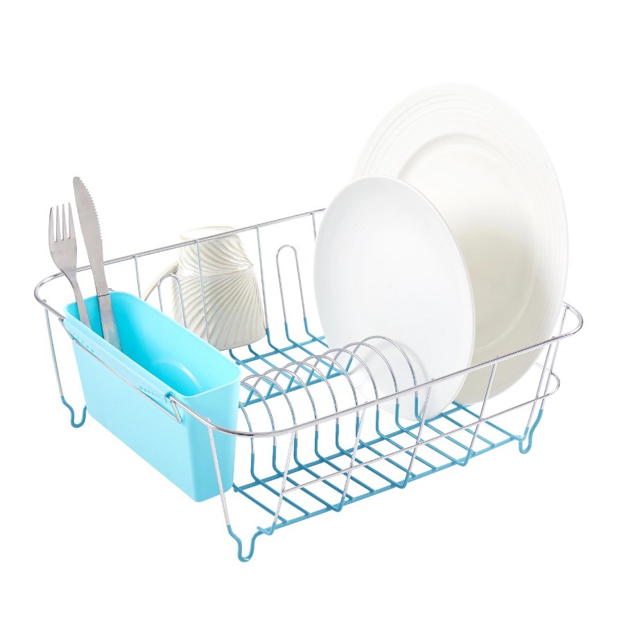 Chrome Steel Small Two Piece Dish Drainer Turquoise Kitchenware