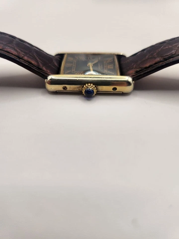 Cartier Must De Tank Quartz Watch Black Gold Dial Brown Leather w/Box - Image 3 of 4