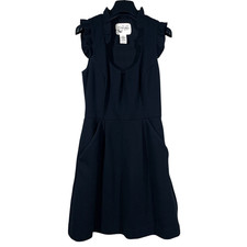 Anthropologie Tabitha LIttle Black Dress Womens 2 PETITE Ruffle Textured Pockets
