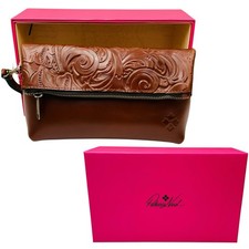 Patricia Nash Women's Tooled Leather Valerie Fold Over Wristlet Brown Gift Box