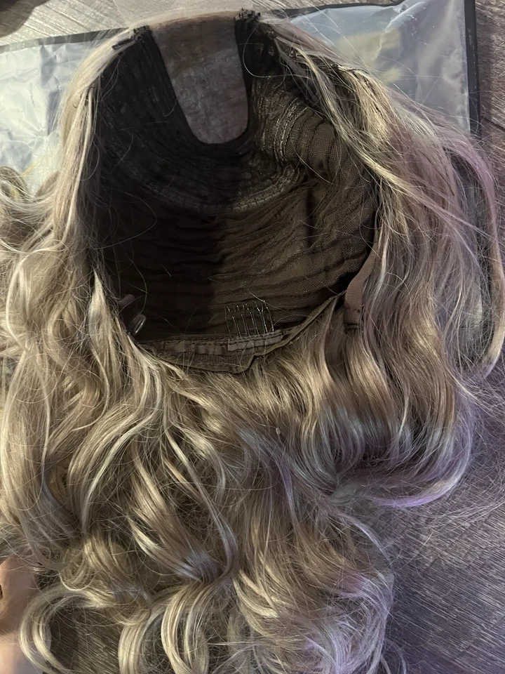 Peluca frontal de encaje de platino ceniza - Balayage sintético rizado de 16" - Cosplay Drag Foto 3 de 3