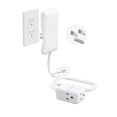 3FT Flat Extension Cord with Outlet Cover, ETL Listed, 900 Joules Surge Prote...