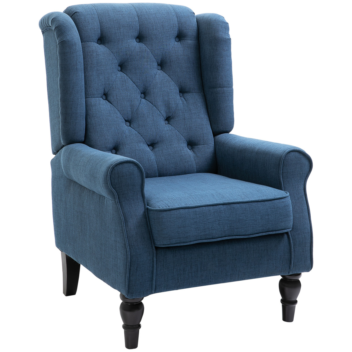 HOMCOM Wingback Accent Chair Snow Flannel Armchair High Back Blue | Thick Spring Cushion, Solid Wood Legs, Retro Button Tufted, Reading, Living Room, Bedroom - Image 2