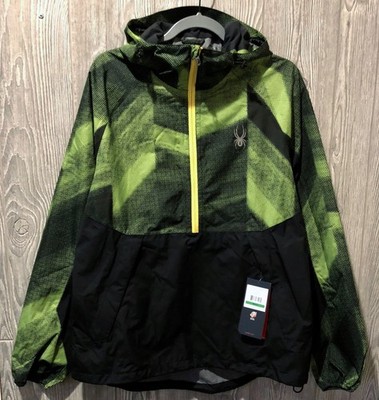 SPYDER Contact Anorak Shell 1/2 Zip Waterproof Jacket Black Green Mens Sz L LG