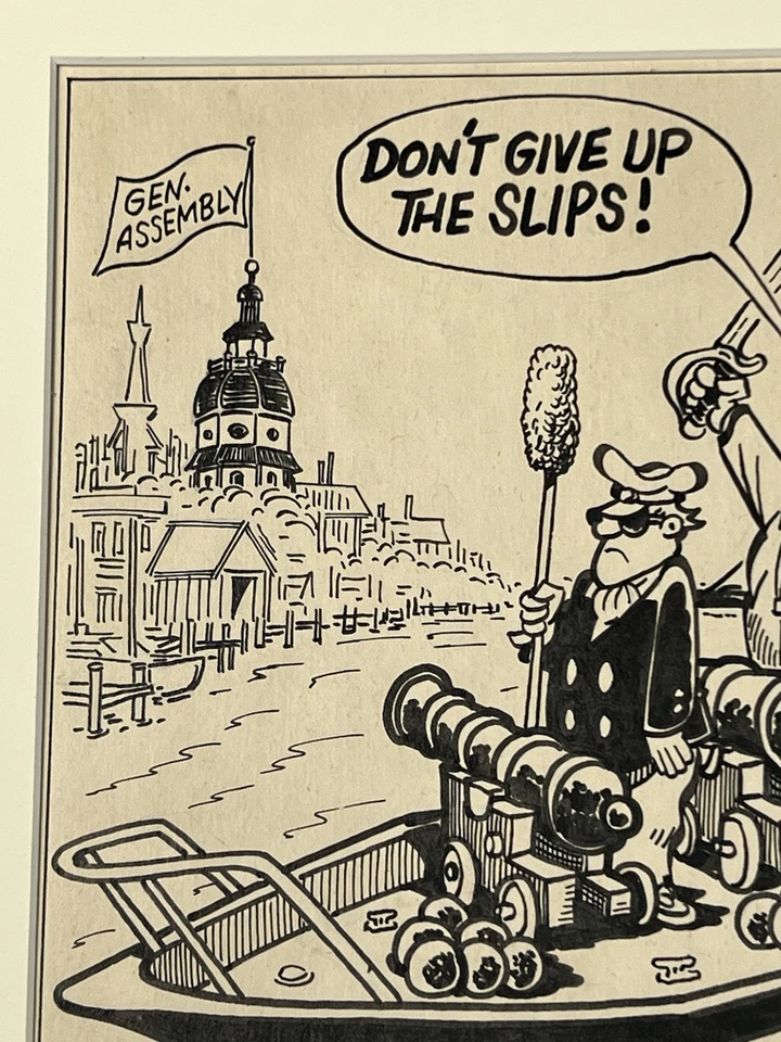 Eric Smith 1983 dibujos animados originales Capital Gazette barco impuesto de deslizamiento 11x9 arte mate Foto 4 de 4