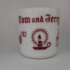 Tom and Jerry Milk Glass Mugs Set of 5 Red Graphics Vintage Holiday