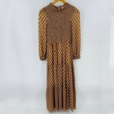 CLEARANCE Melloday Smocked Maxi Dress Geometric Print Brown XS ASO TV