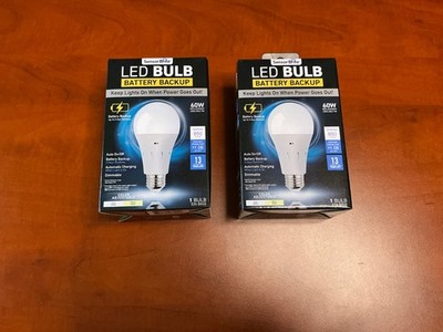 NEW 2PK Sensor Brite LED Bulb w/battery Backup Rechargable 60w Dimmable E26 Base
