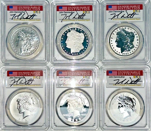 2023 Morgan/Peace Dollar PCGS MS70 PR70 FDOI Dannreuther 6 Coin Set ✪COINGIANTS✪