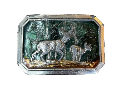 Buck Deer American Flag Belt Buckle USA Hunter Antique  display picture 1