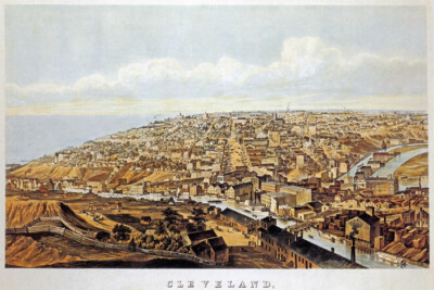 1800'S PANORAMIC VIEW MAP CLEVELAND OHIO USA REPRO POSTER