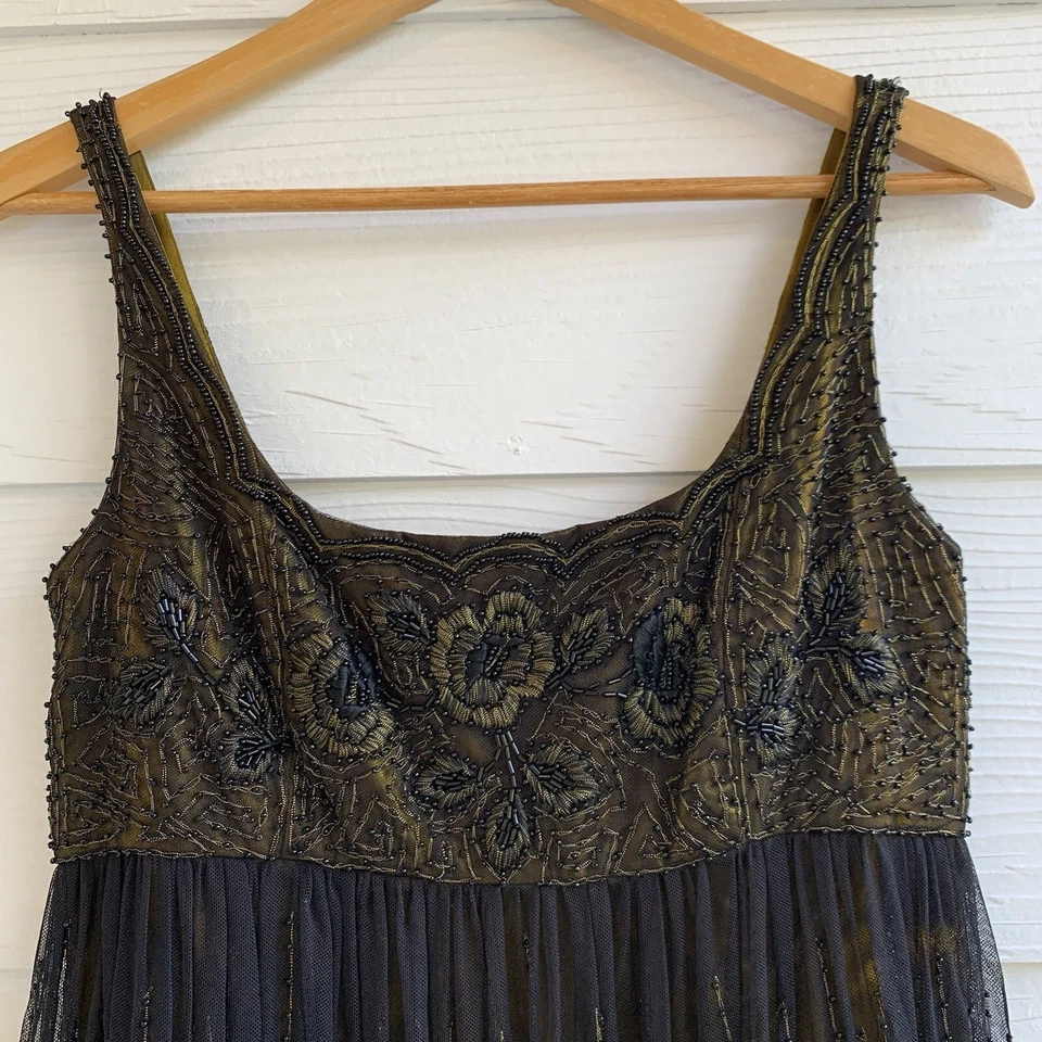 Vestido Formal Carmen Marc Valvo Vintage Bailarina Cuentas Negro Bordado Forrado Foto 2 de 4