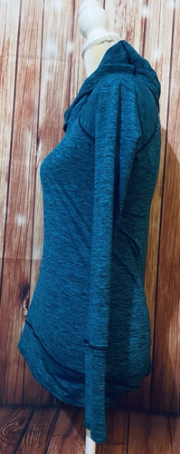 Suéter Pequeño Para Mujer Reebok Azul Capucha Cuello Mangas Largas Agujeros para Pulgar Suave - Imagen 8 de 11