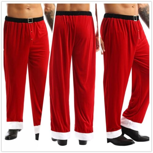 Mens Santa Claus Velvet Long Pants Trousers Christmas Pajama Pants Sleepwear