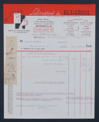Rechnung 1945 LABORATOIRE du REI EMAIL MARSEILLE NICE ALGER illustriert 34