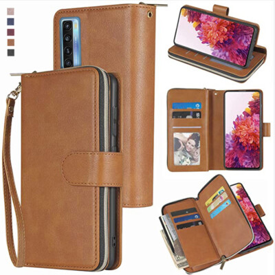 For TCL 20L+ Wallet Case 9 Card Zipper Slots Kickstand Flip Leather Phone Case