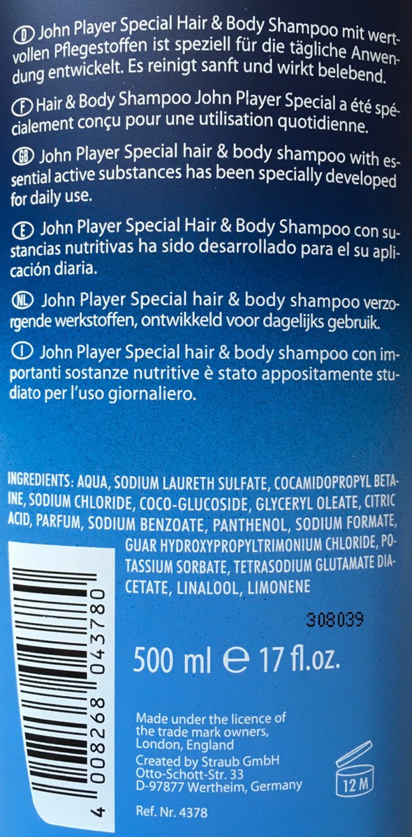 John Player Special Sport Aqua Hair & Body Shampoo – 500 Ml, Belebendes Pflegeshampoo Für Tägliche Anwendung