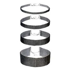 4pcs Black Full Rhinestone Choker Collar Necklace Women Wedding Party 3-12 Rows