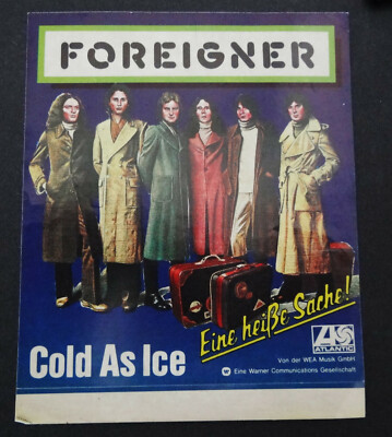 Werbe-Aufkleber Foreigner Cold As Ice Single 1977 Atlantic WEA