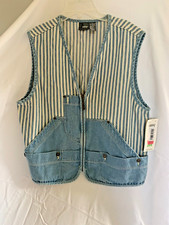 Vintage 90s Liz Wear Nwt Denim Jean Vest Rare Petite Medium Blue Striped Lined
