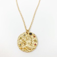 Leo Gold Tone Coin Circle Horoscope Astrology Zodiac Sign Necklace Gift July