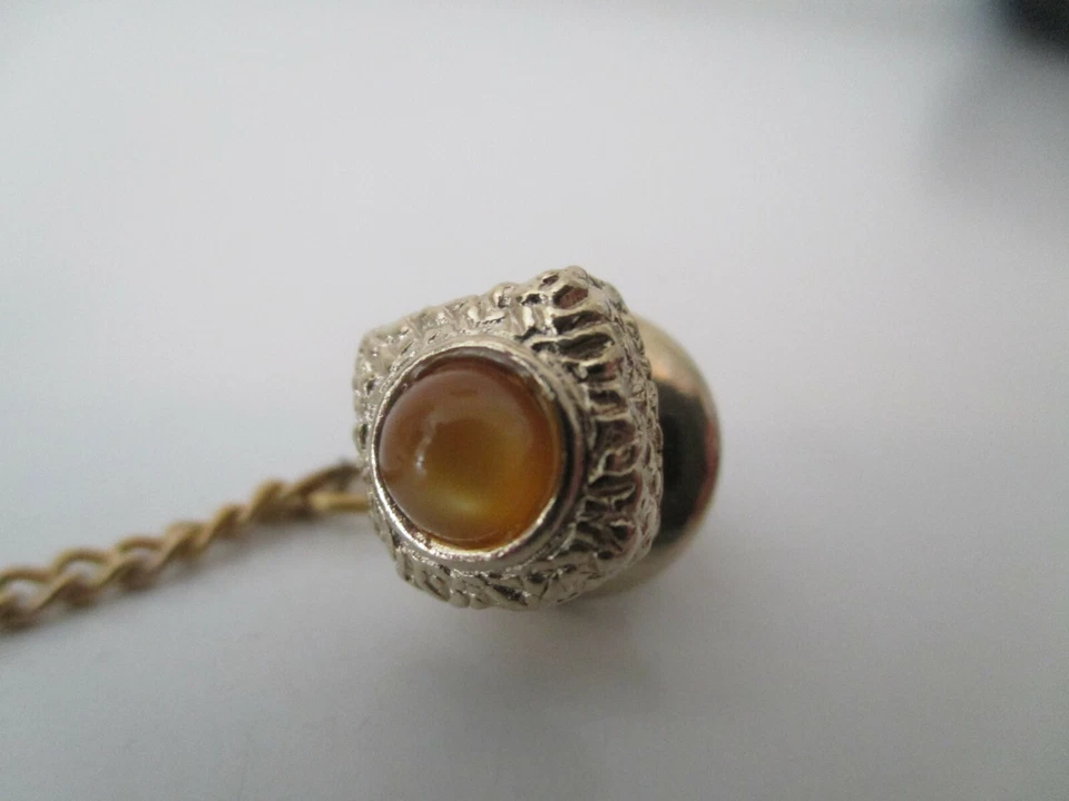 Conjunto Vintage Swank Goldtone & Amber Abotoaduras e Tie Tack EUC AZJ - Imagem 3 de 4