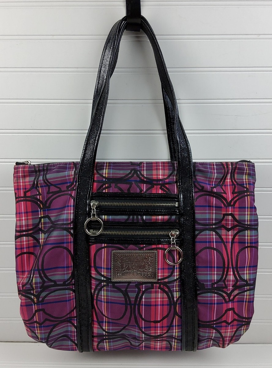 Coach Poppy 14360 Large Tartan Plaid Fabric Tote Shopper Shoulder