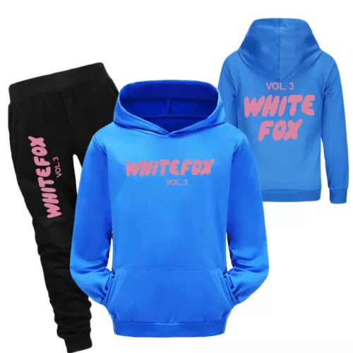 Kids Casual Hoodie Trousers Tracksuit Set White Print Fox Jumper Top+Pants Suits - Picture 23 of 37