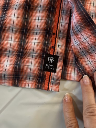 Ariat Pro Series Button Down Hemd Orange/Rücken/Weiß Kariert Langarm Herren L - Bild 2 von 8
