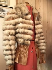 Lambs Leather Real Fox Fur Jacket Demmy Fiocchi Italy Tan Coat Celebrity New S M