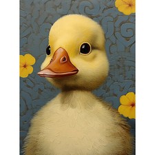 Duckling with Flowers Painting Kids Baby Nursery Duck Canvas Poster Print Art