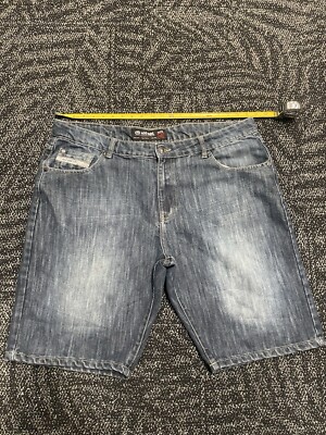 Vintage Y2K Eko Unltd (Sz 40x10) Distressed Blue Denim Shorts