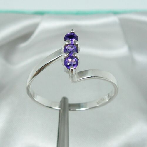 Deep Purple Natural Amethyst Three-Stone Ring Genuine 925 Sterling Silver, R3200 - Picture 1 of 8