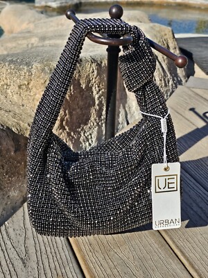 URBAN EXPRESSIONS Black Rhinestone knotted top Zippered Bling Evening Handbag