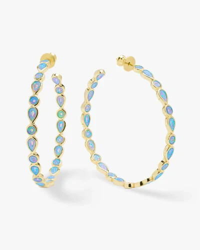 Melinda Maria Isla Opal Hoops 2" Gold/Blue Opal Earrings Hoops