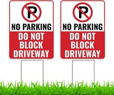 2PC No Parking Do Not Block Driveway Sign with Stakes, 17 Red, White, Black