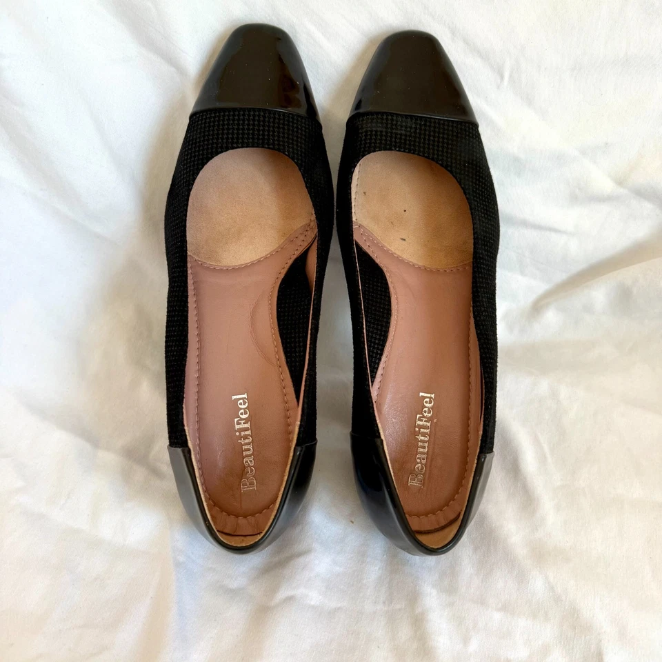 BEAUTIFEEL Women's Rebecca Heels Black Patent Herringbone Leather Cap Toe EU 38 - Image 4 of 4