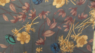 The Cloth Company Vintage Cranston Screen Print Floral On Blue Grey 2yd 25'' x44