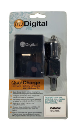 tru Digital Quick Charge Camera Battery Adapter w/ USB Port For Canon NB4L/NB8L