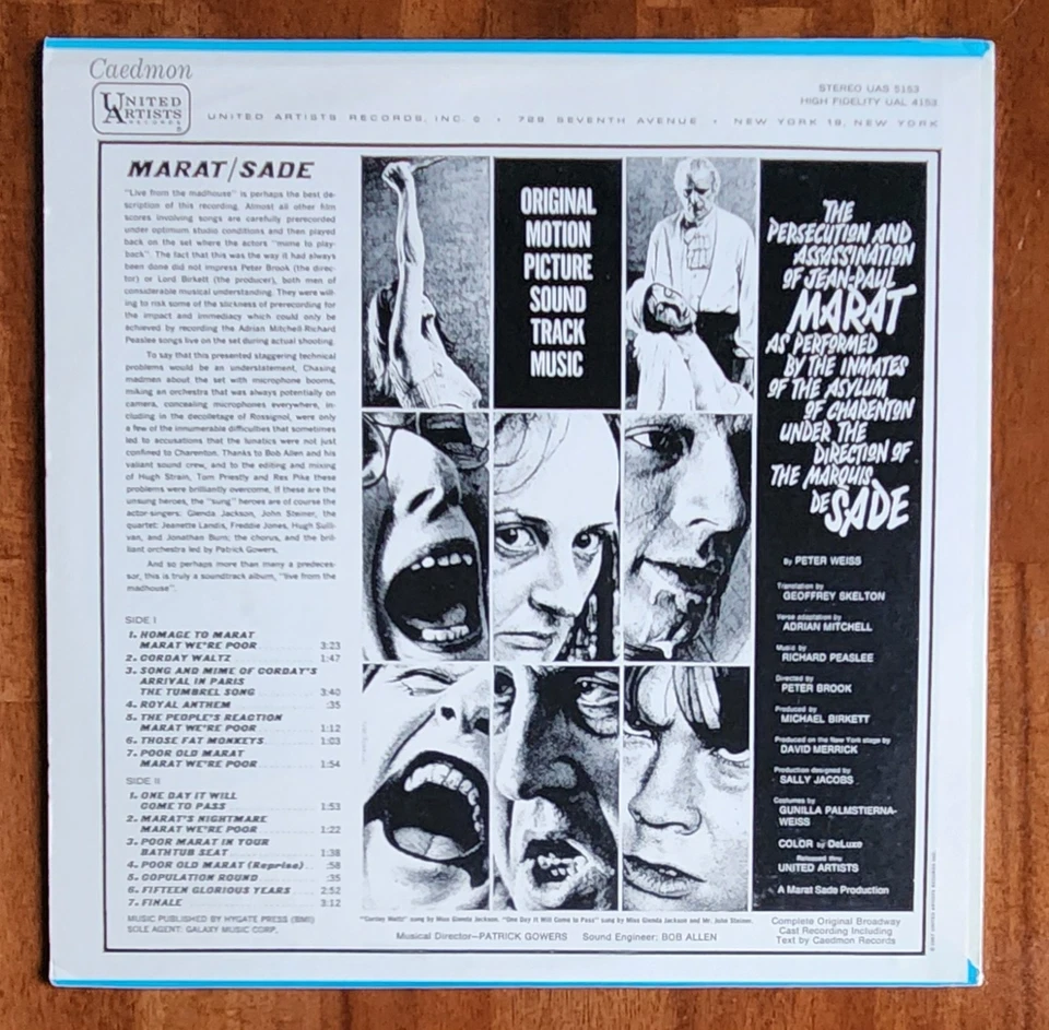 Persecution Assassination of Jean-Paul Marat LP (1967) Marquis de Sade - Image 2 of 4