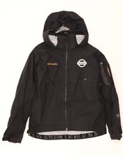 COLUMBIA Womens Graphic Hooded Rain Jacket UK 14 Medium Black Nylon AP08