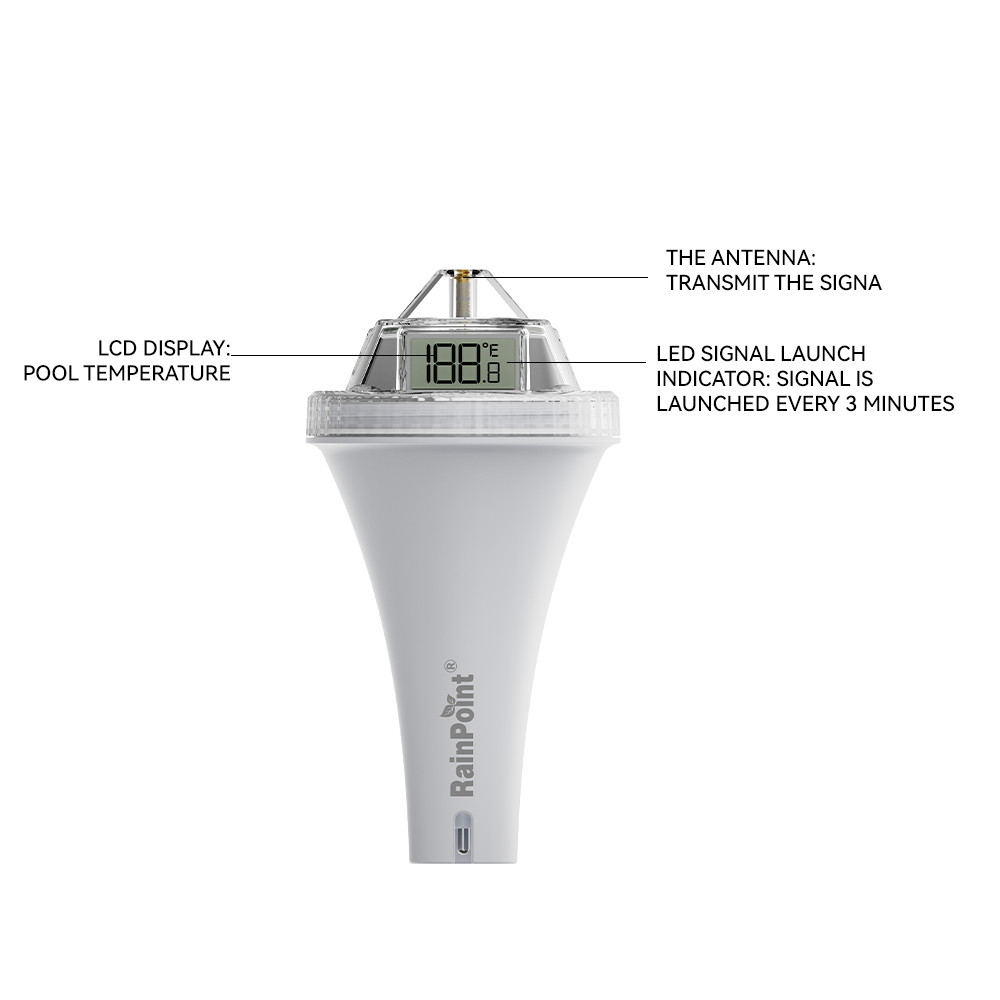 RAINPOINT Wireless Digital Pool Thermometer, Floating, Anti-Fog 360° LCD Display