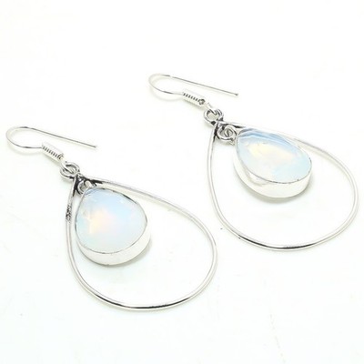 Milchiger Opal Birnenform Edelstein Geschenk Tropfen Baumeln Schmuck Ohrringe...