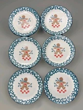 6 Tienshan Folkcraft Gingerbread Man Set Of 2 Dessert Salad Plates 7.75" EXC